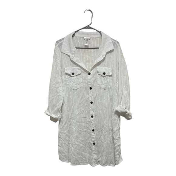 Dotti Other - Dotti White Button-Front Swimsuit Cover-up 3/4 sleeve 100% cotton Size 2x